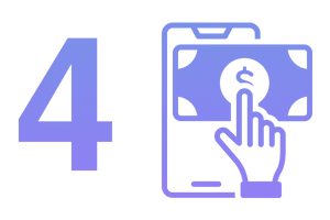 Icon of a hand touching a smartphone with a dollar sign, next to the number 4.