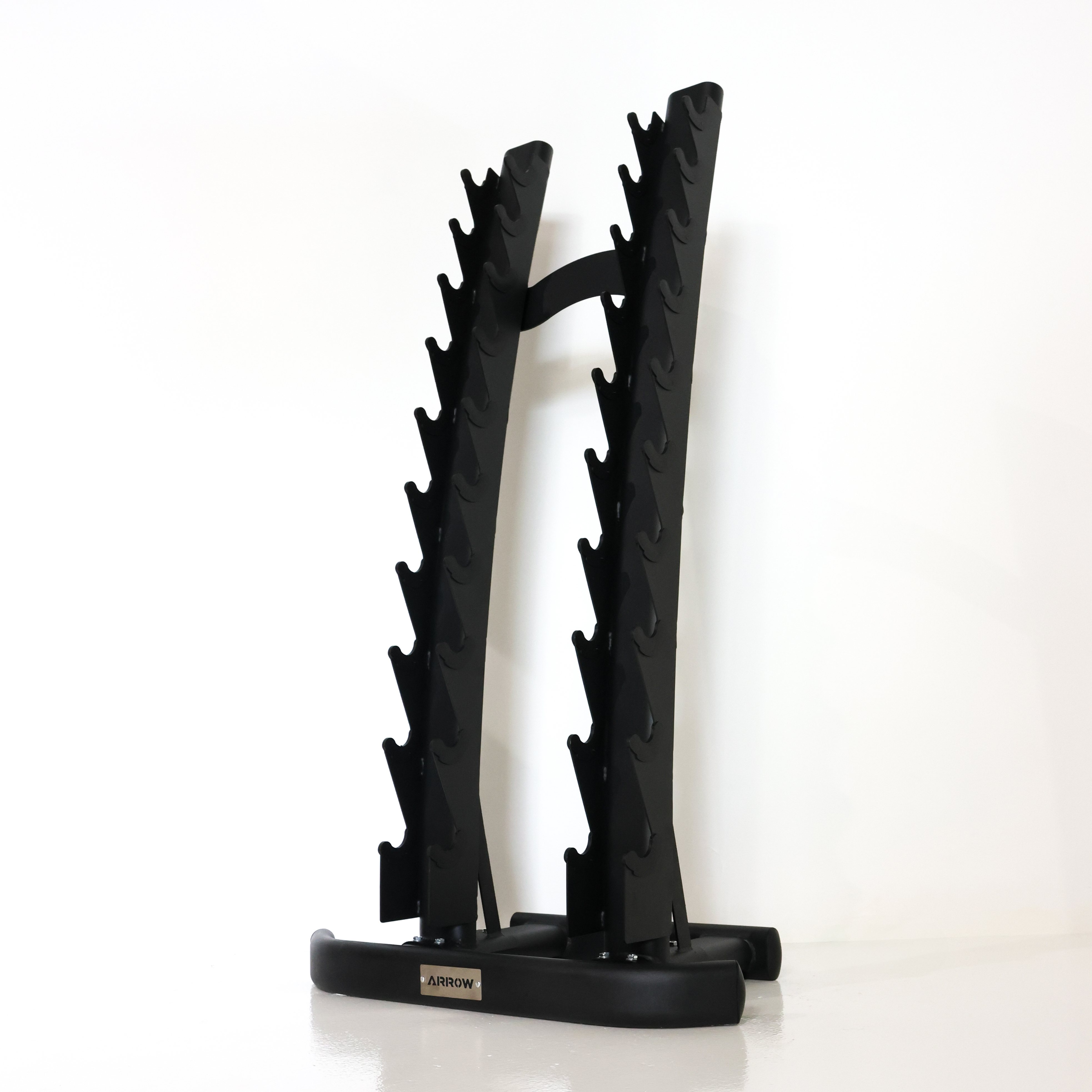 Black metal horse leg stretcher with textured pegs and a branded base plate, photographed on a clean white studio background.