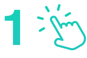 Teal icon of a number '1' with a pointing hand on a white background