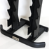 Close-up of a black metal weight rack frame with a small silver ARROW logo plate on the lower bar, photographed against a plain white background.