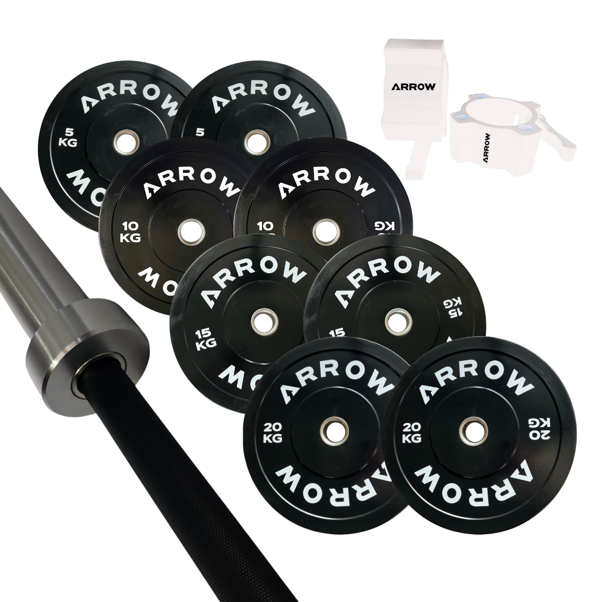 ARROW 100Kg Pro Bumper Weight Plate + 15kg Bar + Lock Jaw Package