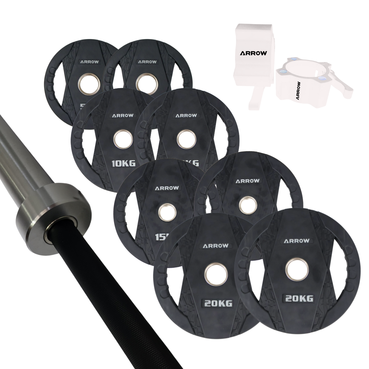 ARROW 100Kg Rubber Coated Weight Plate + 15kg Bar + Lock Jaw Package