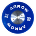 Blue weight plate with 'Arrow' branding and '20 KG' marking on a white background