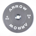 Gray weight plate with 'Arrow' branding on a white background