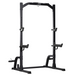 Black fitness power rack on a white background