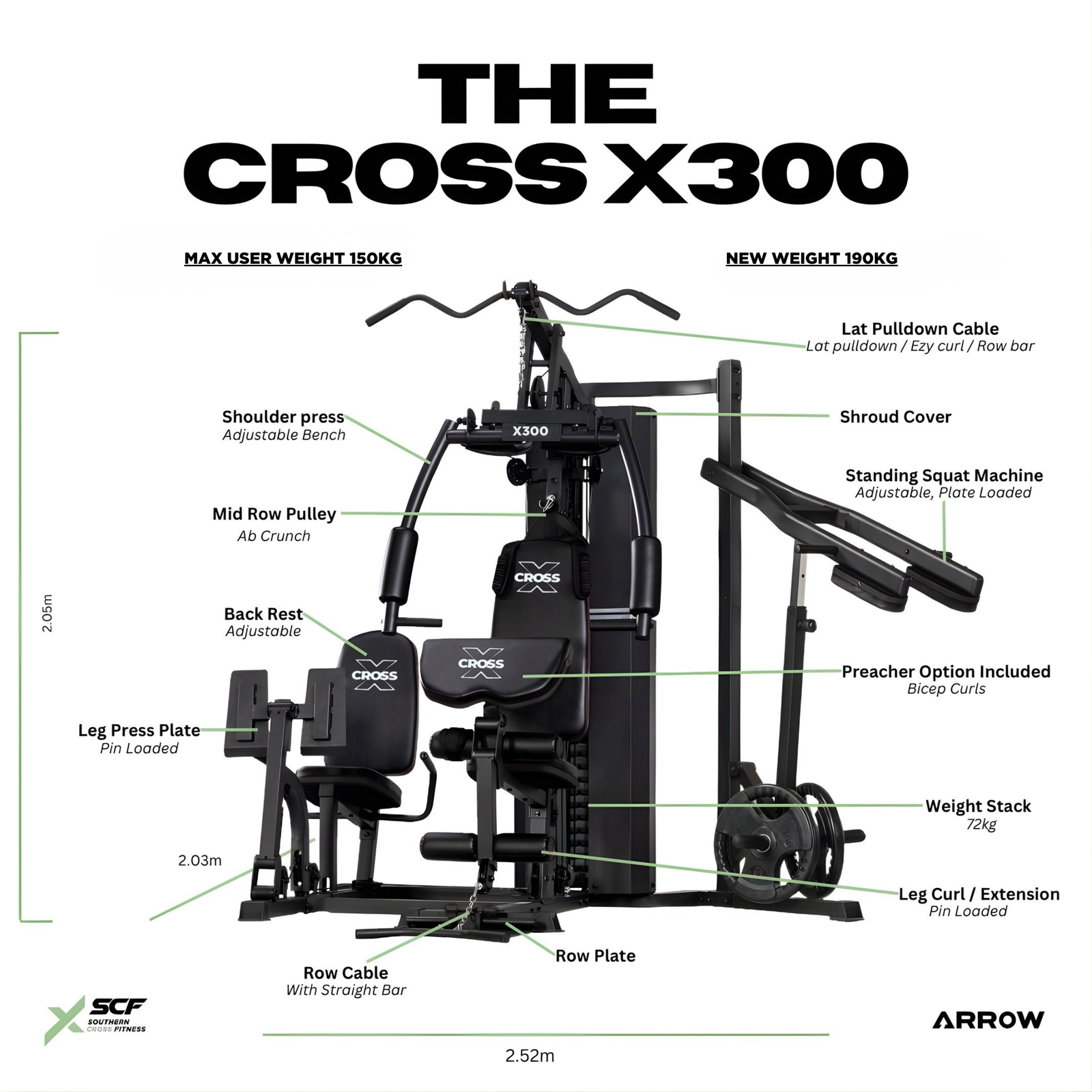 Cross X300 Multi Station Home Gym With Leg Press & Standing Squat Press