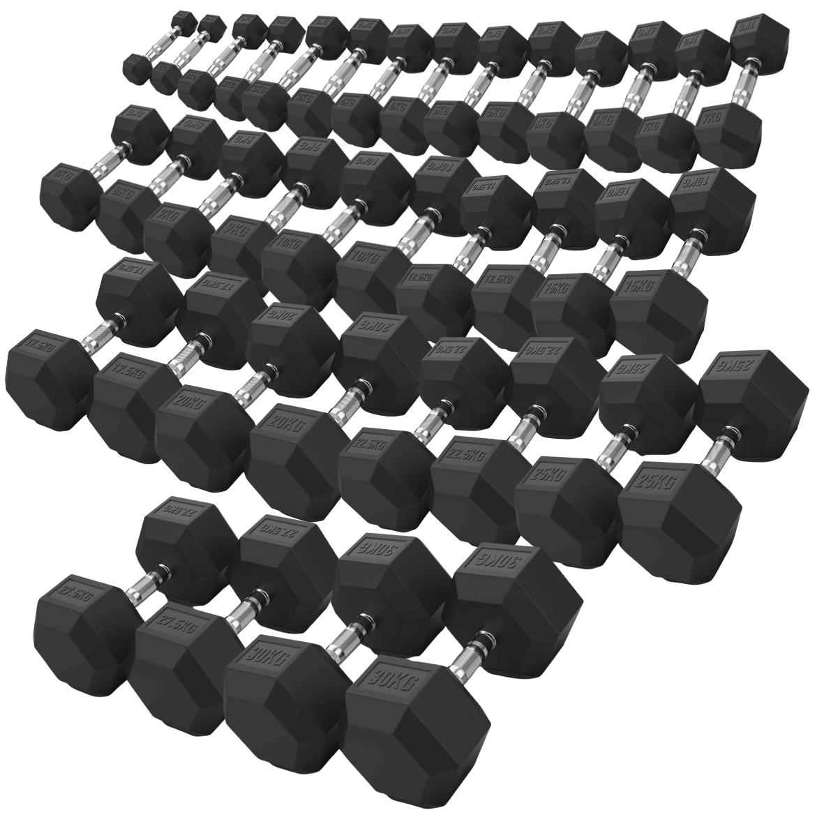 ARROW 1-30kg Rubber Hex Dumbbell Package (18 Pair)