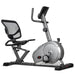 Recumbent exercise bike on a white background