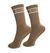 A pair of brown crew socks with white stripes and the brand name 'BAHE' printed on the cuff, featuring non-slip grip soles, shown against a plain white background.