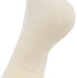 A close-up of a cream-colored ribbed knit sock on a plain white background.