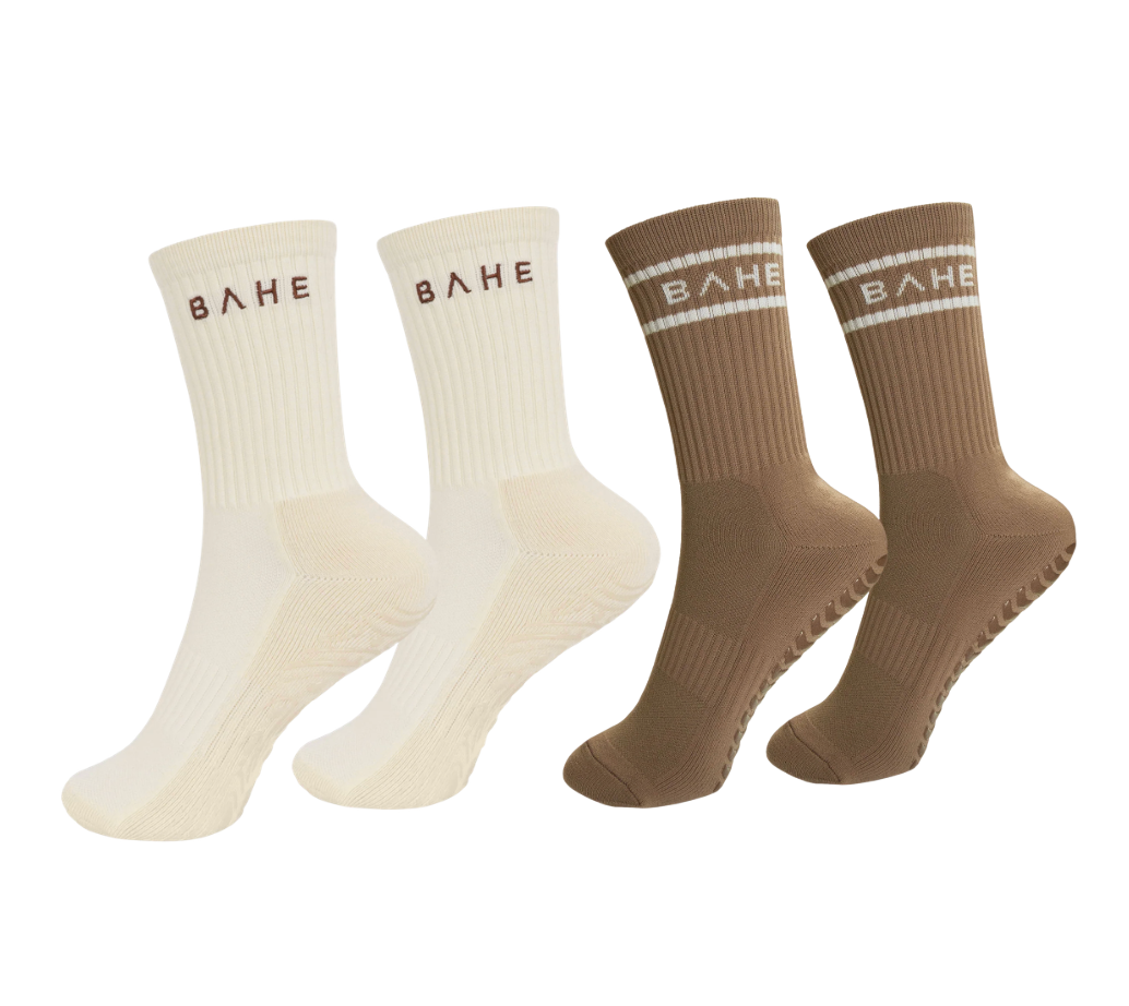 Four crew socks shown in two pairs