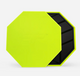 Hexagonal green and black object on a white background